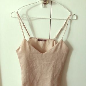 Brandy Melville pink silk vneck spaghetti top